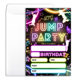 Wybgno Let's Jump Birthday Party Invitation 20 Bounce House Theme Party Neon Party Birthday Invitation With Envelopes for Boys Girls Party Invite Cards -4×6 inch-B011