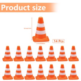 14 PCS Mini Traffic Cones, Miniature Simulation Safety Cone, Red and White Traffic Roadblock, Small Road Parking Signs for Sand Table, Engineering, Building, Construction