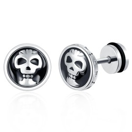feilok Men's Earrings Stainless Steel Skeleton Round Stud Earrings Stud Earrings for Men Women, Stainless Steel
