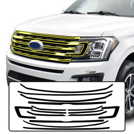 BOGAR TECH DESIGNS Grille Front Bumper Chrome Delete Sticker Decal Vinyl Film Replacement Compatible with Ford Expedition MAX 2018-2021, Gloss Black