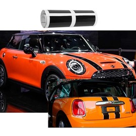 for Mini Cooper Bonnet and Boot Decal Double Stripes Sticker Countryman Clubman (Black with White Line#20)