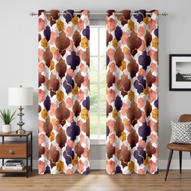 Tyrot Moroccan 100% Blackout Curtains for Bedroom Brown Purple Abstract Geometric Black Out Curtains 84 inch Long 2 Panels Set Window Drapes Thermal Room Darkening Curtains for Living Room, 52Wx84L