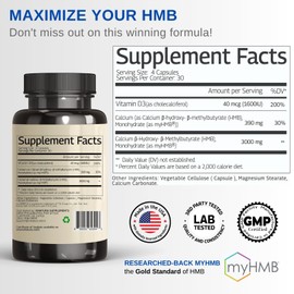 VINATURA HMB 3000mg and Vitamin D3 Supplement Capsules per Serving *USA Made & Tested* Promotes Muscle Growth & Recovery - HMB Supplement and Vitamin D3 (1600 IU) - 120 Capsules 30 Servings