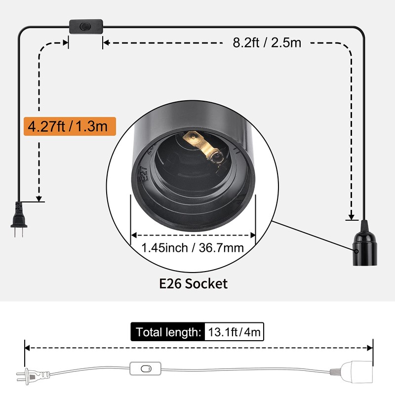 DiCUNO Extension Hanging Lantern Cord Cable, E26 Pendant Light Lamp