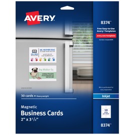 Avery Magnetic Printable Business Cards, 2" x 3.5", Matte White, 30 Blank Cards for Inkjet Printers (08374)