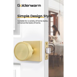 goldenwarm Gold Passage Door Knob Interior, Zinc-Alloy Round Brushed Gold Closet Door Knob Heavy Duty Hall Closet Doorknob, Hallway - 1 Pack