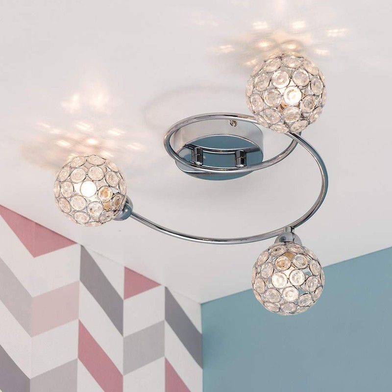 MiniSun Contemporary 3 Way Silver Chrome Swirl Design Flush Ceiling