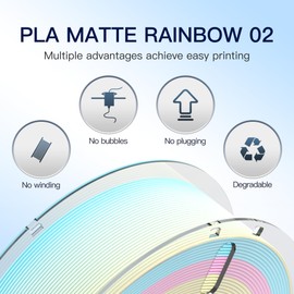RAMBERY 3D Printer Filament Bundle Matte PLA Filament Fast Color Change Toughness Upgraded 3D Printing Filament, 1.75mm 1kg(2.2lb), Matte Rainbow 02