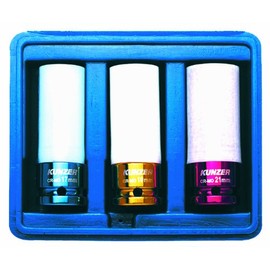 KUNZER 7RK03 Impact Wheel Nut Inserts ½ Inch - Set of 3 - 17-19-21 mm Made of Chrome Molybdenum - Length 85 mm - in Case