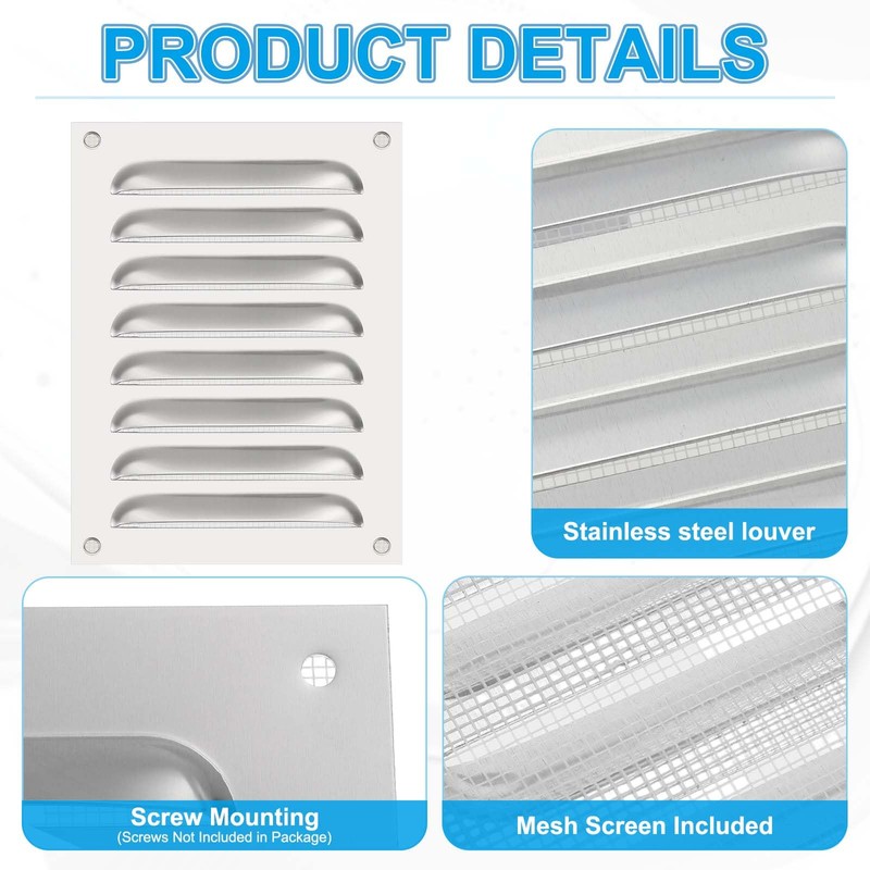 PATIKIL 8x6 Inch Stainless Steel Vent Cover, Screen Air Grille