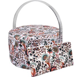 SINGER Premium Round Large Sewing Basket with Matching Zipper Pouch | 30% More Storage Volume (Floral Paisley Print)