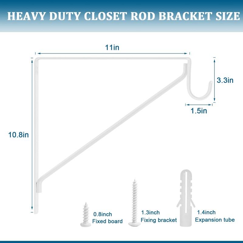 AYAYGD 4PCS Heavy Duty White Closet Rod Brackets 11 x