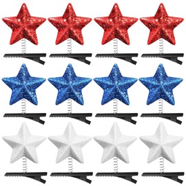 12PCS 4th of July Hair Clips American Festival Rave Star Barrette Red White and Blue Independence Day Hairpins Accessories for Patriotic Home Party Props (4th of July)