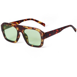 Laurinny Trendy Square Sunglasses for Women Retro 70s Aviator Sunglasses for Women Men Classic Aviator Glasses, Tortoiseshell Frame/Green Lenses