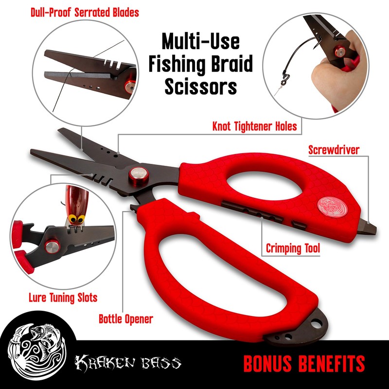 Kraken Bass Fishing Scissors - Fits Big Hands or Gloves