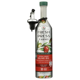 Fresh Press Farms Cold Pressed High Heat Extra Virgin Olive Oil, 16.4 Fl Oz, Georgia Grown, 100% American Made, Unrefined, Certified Whole30, Non-GMO, Keto, Paleo, Gluten Free