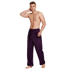 Tony & Candice Men's Satin Pajama Pants Long PJ Bottoms, Purple, X-Large