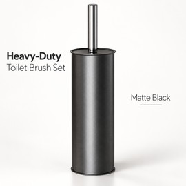 Toilet Brush and Holder Set – Heavy-Duty Long Handle Bathroom Toilet Cleaning Brush with Covered Storage Base, Black