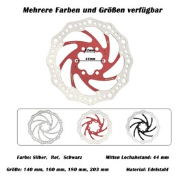 Yongness Bicycle Disc Brake Disc 140 mm/160 mm/180 mm, 203 mm 6 Hole Brake Disc with 12 Screws, Stainless Steel Brake Disc Compatible with Shimano Tektro, Avid, Magura, Hayes, (Red 160 mm)