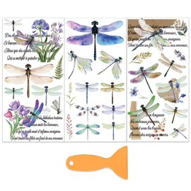 OLYCRAFT 3pcs/Set Dragonfly Rub on Transfers for Furniture and Crafts 6x12 inch Wildflowers Furniture Decals Vintage Transfer Stickers Rub on Decals with 1pc Scraper for Wood Furniture Home Decor