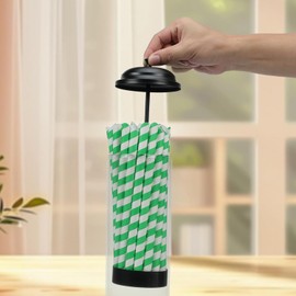 13.77 inch Straw Holder for Standard & Long Bended Size Drinking Straws,Straw Dispenser for Counter With Black Lid,Clear Drinking Organizer Container for Kitchen(Straws Include)