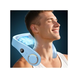 QMKKX Neck Cooling Fan with Cold Air-Portable Neck Fans that Blow Cold Air,Personal Air Conditioner Wear Around,Strong Airflow Head Ice Cold Cooler Ac,Best Gifts for Summer Walking Plane Blue