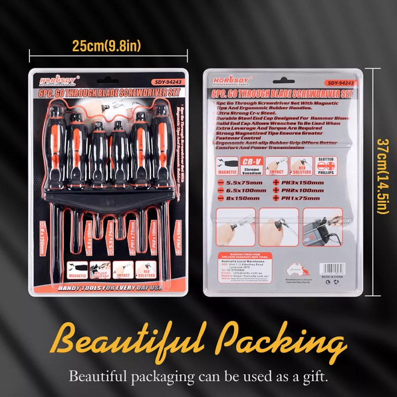 HORUSDY 6PC Magnetic Screwdriver Set 3 Slotted 3 Phillips Hexagon