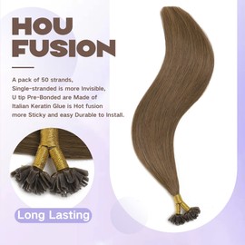 Sindra Pre Bonded Hair Extensions 16 Inch Medium Brown Color U Tip Hair Extensions Human Hair Solid Color Straight Human Hair Pre Bonded U Tip Extensions 0.8g/strand 40grams (U4-16)