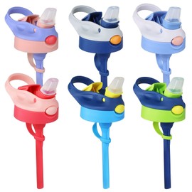 Mocaru - Vaso de sublimación para niños, tapa de repuesto para popote, 12 onzas, para sublimación, para niños, botella de agua de sublimación, con tapa y asa de pop-up con un clic (paquete de 6)