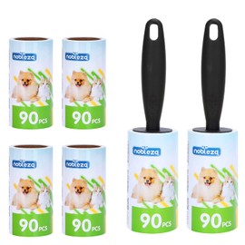 Nobleza Fusselrolle 540 Blatt, 6 Rollen mit 2 Abroller, Tierhaarentferner Fusselbürste, Extra Klebrige Fusselroller für Kleidung, Haare, Bett, Katzenhaare, Hundehaare, 90 Blatt/Rollen