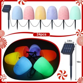 12 Pcs Set of 12 6'' Gumdrop Christmas Pathway Lights Waterproof 6 in 1 LED Gumdrop Solar Stake Light with 5 Colors for Xmas Path Lawn Garden Landscape Courtyard Sidewalk Driveway Walk Way Light