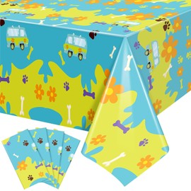 4 Pcs Cartoon Dog Tablecloth Disposable Mysterious Car Hippie Daisy Flower Paw Decorations Party Supplies Waterproof Table Cloth for Kid Boy Birthday Party Baby Shower 70.8x42.5 Inches