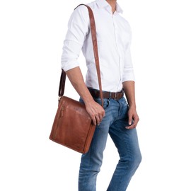 STILORD 'Will' Shoulder-Bag Leather Small For Men Messenger Cross-Body Vintage Design Fit for iPads and 10.1 inch Genuine Leather, Colour:Cognac-Brown