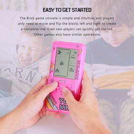 CZT Large Screen Block Game Console with 23 Games x 99 Modes Handheld Console Children's Console Retro Video Games Adjustable Difficulty Indoor Toy Outdoor Puzzle Toy (Pink)