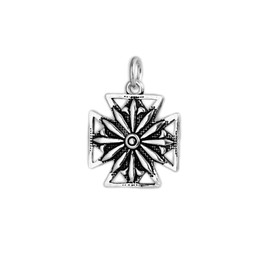 SUGARKITTEN LONDON Sterling Silver Oxidized Maltese Cross Fleur De Lis Star Cross Charm Pendant