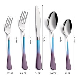 DINYWOW 20-Pieces Color Silverware Set for 4,Blue and Purple Handle Stainless Steel Cutlery Set, Include Forks Spoons and Knives Set, Dishwasher Safe Utensil Sets for Home Restaurant
