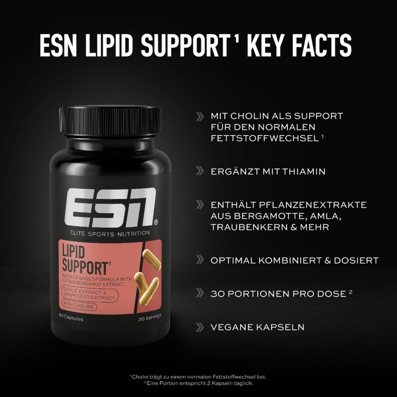 ESN Lipid Support, 60 Kapseln, 30 Portionen, mit Pflanzenextrakten, Thiamin