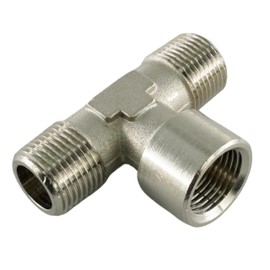 Fittingstore - T-piece with external internal male thread, nickel-plated brass, fittings, compressed air, water (G 3/8 inch)