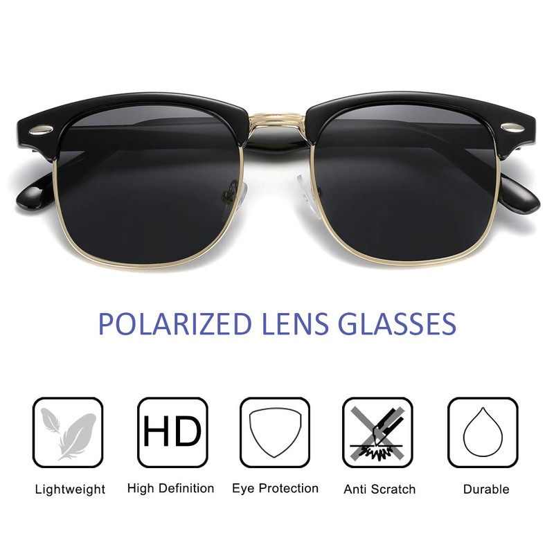 aisswzber Retro Semi Rimless Sunglasses Half Frame UV400 Glasses 3016s-blacknew