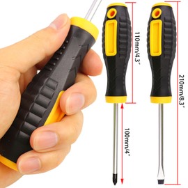 WONAIER 4 Inch Screwdriver Set Phillips and Slotted, 2 Pack Magnetic Screwdrivers Set Flat Head Cross Head Screwdriver Cushion-Grip Handles Non-Slip Screwdrivers