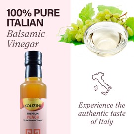 Kouzini Ultra Premium Peach Fruit White Balsamic Vinegar, Aged Balsamic Vinegars from Modena, Italy, Premium, Smooth & Full-Bodied Flavor, 250ml Bottle