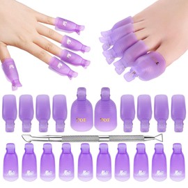 10Pcs Purple Gel Nail Polish Remover Clips Kit, with Double Ended Metal Cuticle Pusher Nail Polish Remover Clips Kit, Plastic Nail Clips Suitable for Toenails Polish and Fingernails Polish