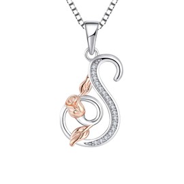 STARCHENIE Initial Necklace for Women Sterling Silver Letters 26 Alphabet Pendant Rose Flower Jewelry Gifts for Mom Wife Daughter Sisters-S