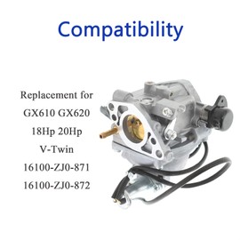Silscvtt 16100-ZJ0-871 Carburetor Replacement for Honda GX610 GX620 18Hp 20Hp V-Twin 16100-ZJ0-872 Lawn Mower Parts