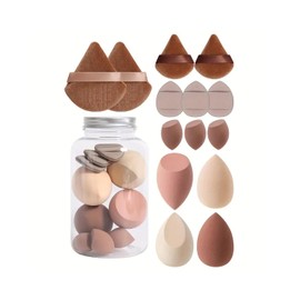 14Pcs Makeup Sponge Set, Beauty Blender with Organizer, Includes 2 Pieces of Triangle Loose Powder Puff, 2 Pieces of Mini Triangle Loose Powder Puff, 3 Pieces of Mini Airbrush Puff, 4 Pieces of Beauty Eggs and 3 Pieces of Mini Beauty Eggs (brown)