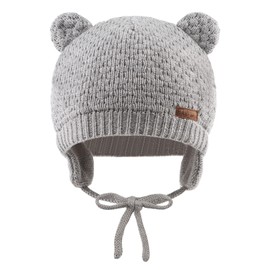 XIAOHAWANG Baby Winter Hat Boys Girls Warm Knitted Hats Soft Cotton Lining with Cute Bear Ears Winter Baby Hat, gray