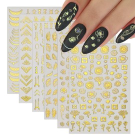 10 Sheets Gold Nail Stickers Flower Nail Decals for Nail Art 3D Self Adhesive Leaf Nail Art Stickers Geometry Nail Designs Nail Art Supplies for Women Nail Manicure Decorations