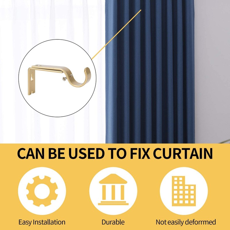 Ycolnaefllr Set of 3 Golden Adjustable Curtain Rod Brackets Rod