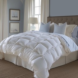 Bella Sonni Luxury Twin Size Down Comforter | All Season Duck Down Duvet Insert | 750 Fill Power | Hotel Collection | Solid White (68 x 90 inches)