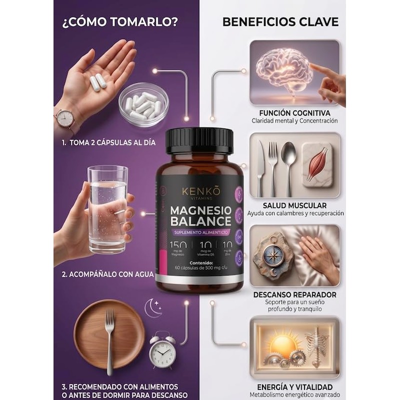 Kenkō Vitamins Magnesio Balance 4 Formas: Glicinato + Citrato +